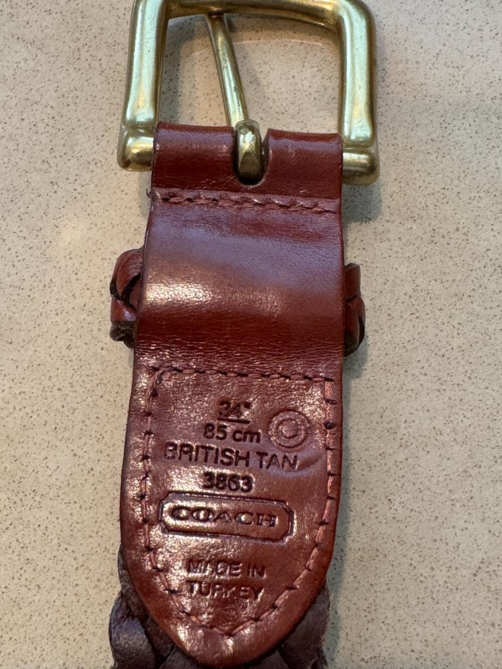 COACH Braided leather belt- medium brown - 42" - Picture 4 of 7